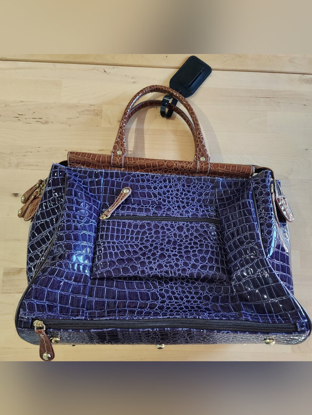 Samantha Brown | Croc-Embossed Patent Satchel / Travel Tote Bag | Purple - Picture 3 of 6